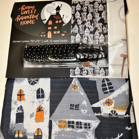 Halloween Haunted Village Houses Fabric Shower Curtain + Roller Hooks Gloomy - Picture 8 of 12